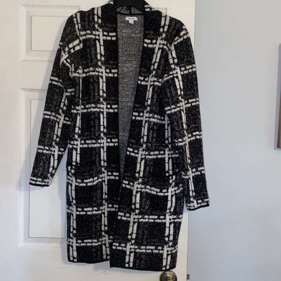 Nine West Black White Open Front Cardigan Coatigan - Picture 3 of 12